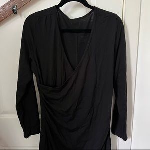 Icebreaker long sleeve jersey wrap v neck dress midi length womens XL fits L